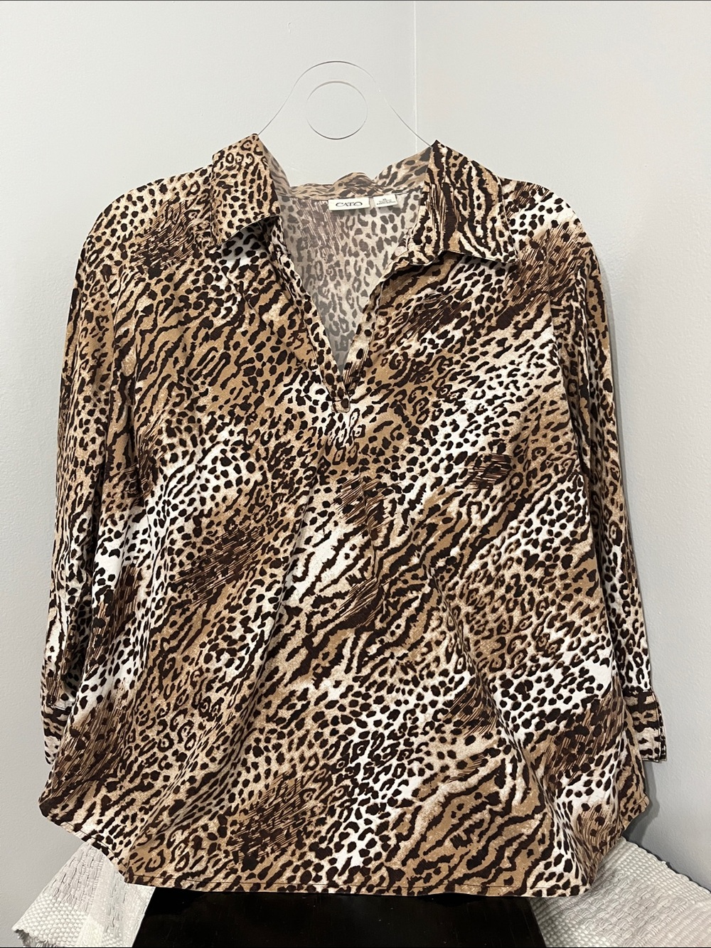 Cato Tan Brown and Black Leopard Print pop over with collar